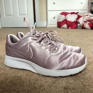 purple/pink tone grey satin nike running shoes